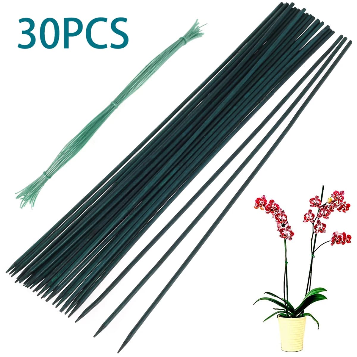 Zestaw Gardio – bambusowe zielone pręty podpierające do roślin (30 szt.)